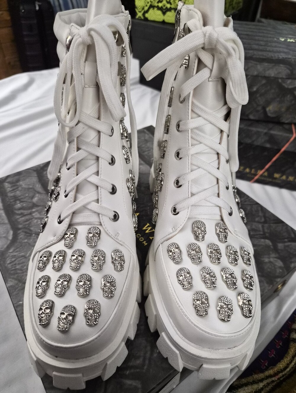 Azalea Wang Skull Encrusted Platform Boots